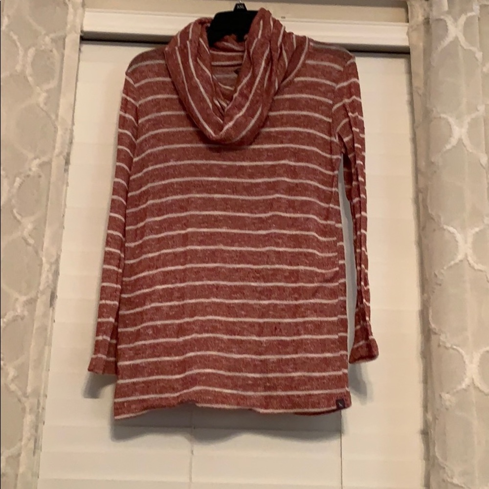 Red and white stripped, cowl Eddie Bauer sweater